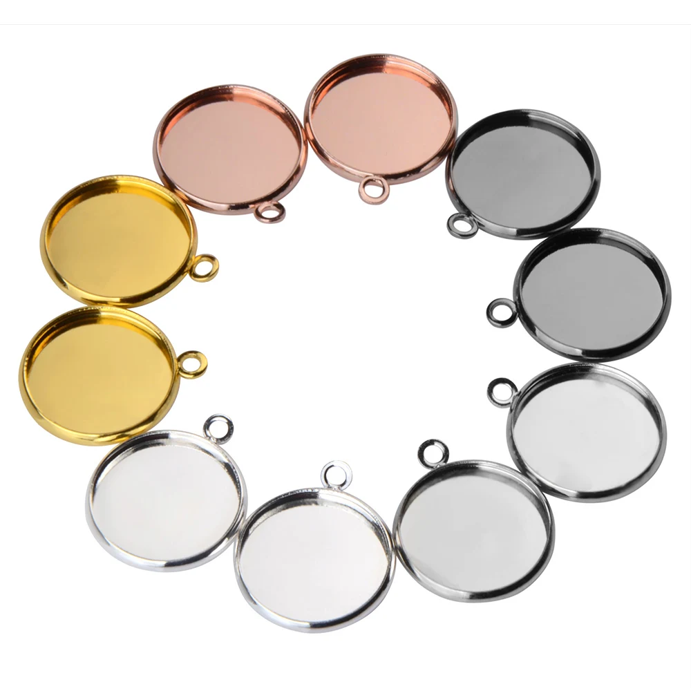 Chanfar 100PCS/Bag 10 12 14 16 18 20 25mm Blank Cabochon Base Pendant Bezel Tray for Jewelry Accessories