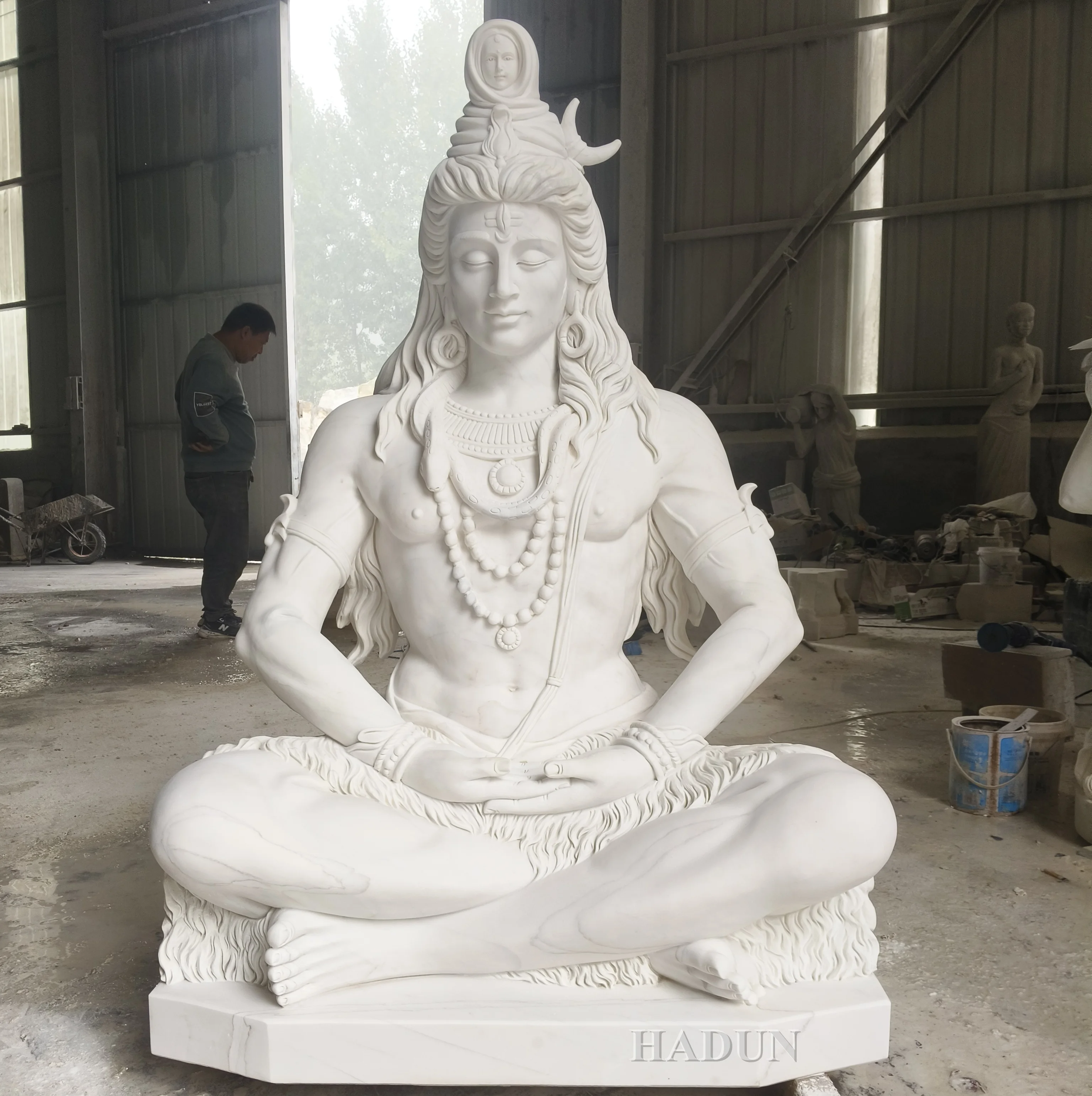Factory Price High Quality Classic Hindu God Buddha Sculpture Polished White Marble Stone Lord Shiva Bali Statue For Sale