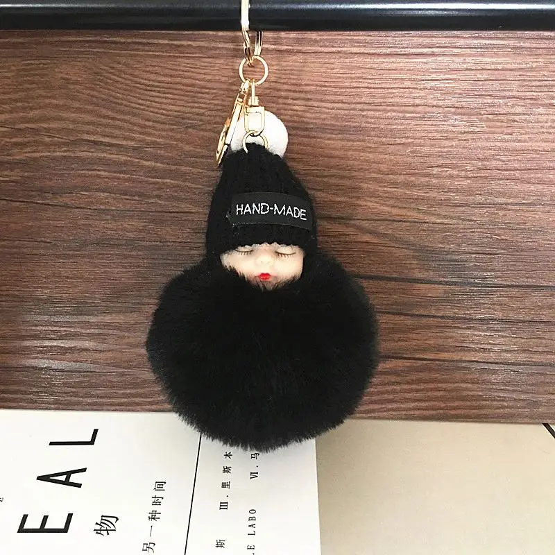 Cute Cartoon Sleeping Doll Keychain Fur Ball Plush KeyChain Keyring Women Handbag Car Key Holder Bag Pendant Toys for Kids Gift