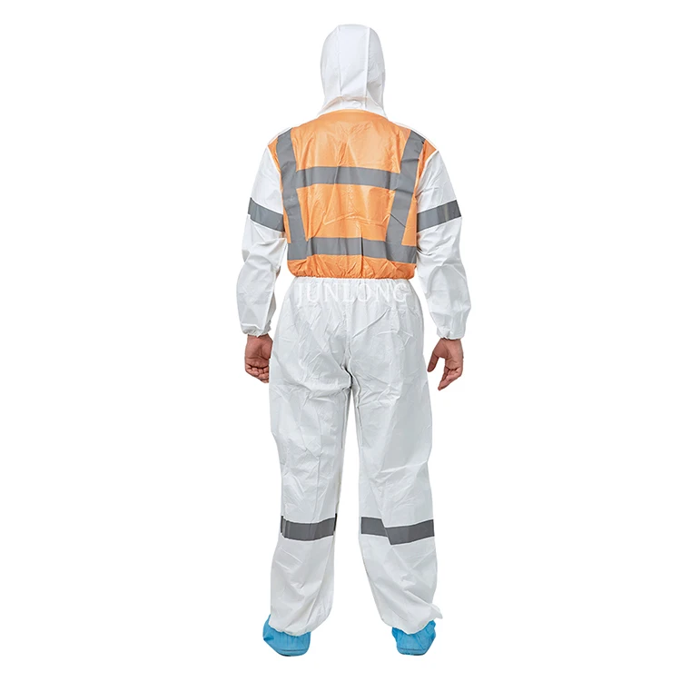 Junlong Safety Workwear Disposable Coverall with Reflective Tape Non-woven Fabric Medical Protective PPE Coverall