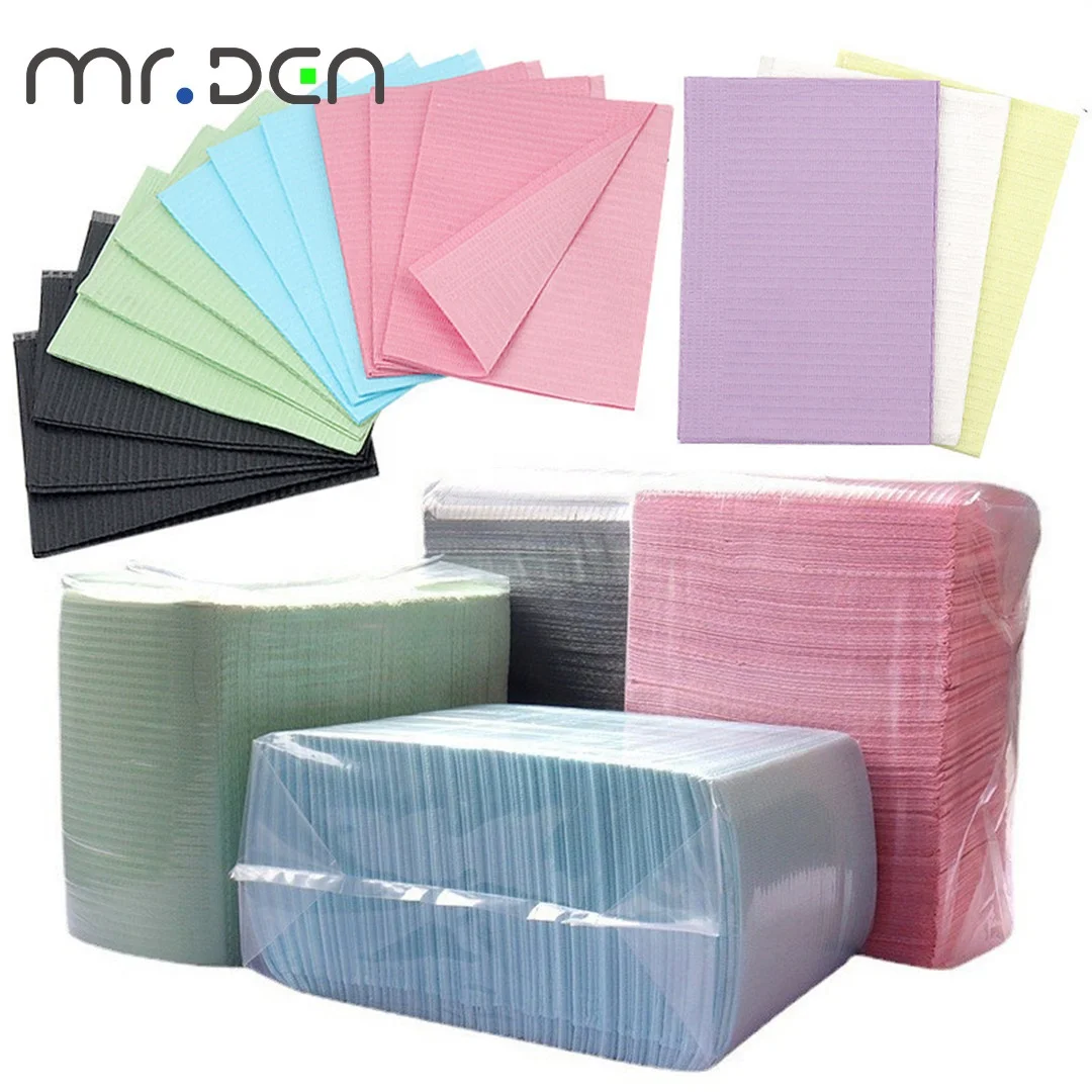 MRDEN Hot Low Price Disposable Waterproof Colorful Three-layer Surgical Dental Bibs for Dental Consumables