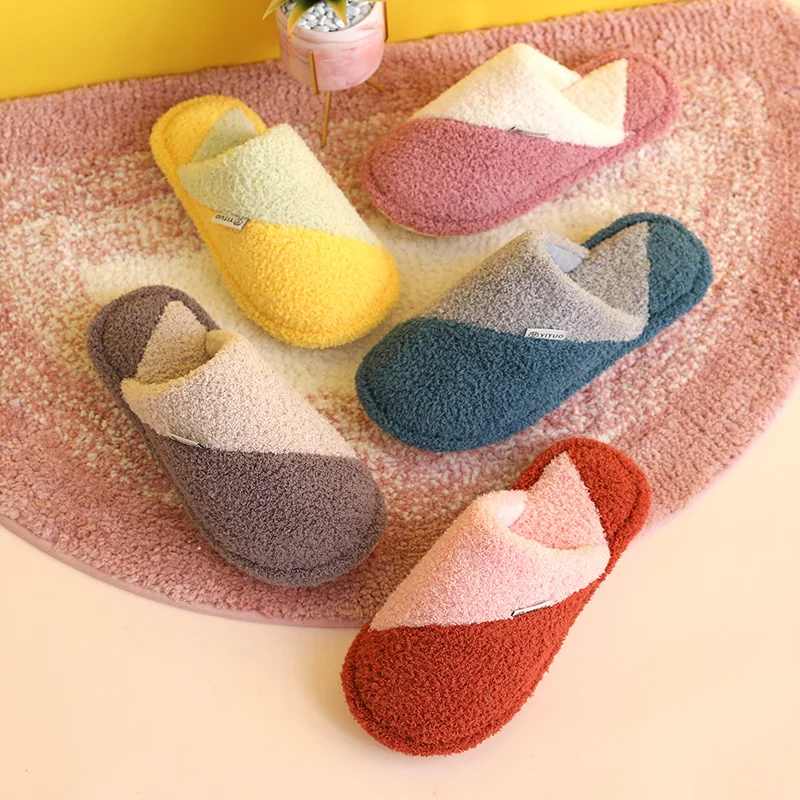 Manufacturers directly sales custom winter indoor bedroom fluffy plush cotton quite slides slippers