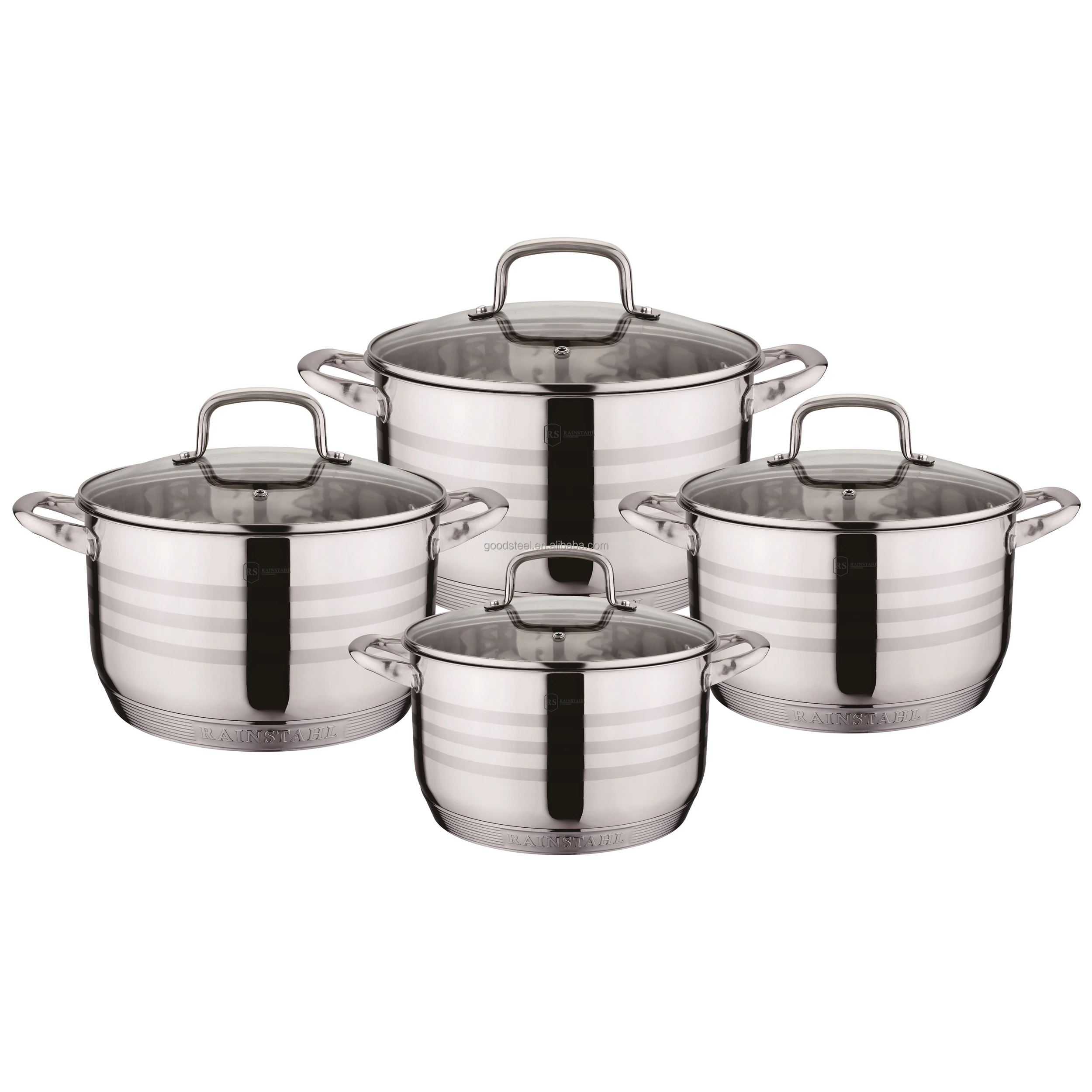 Russia 6pcs Cookware Set 16 18 20cm Stainless Steel Pot with 7 steps induction bottom Eco-Friendly Polished Outer Coating