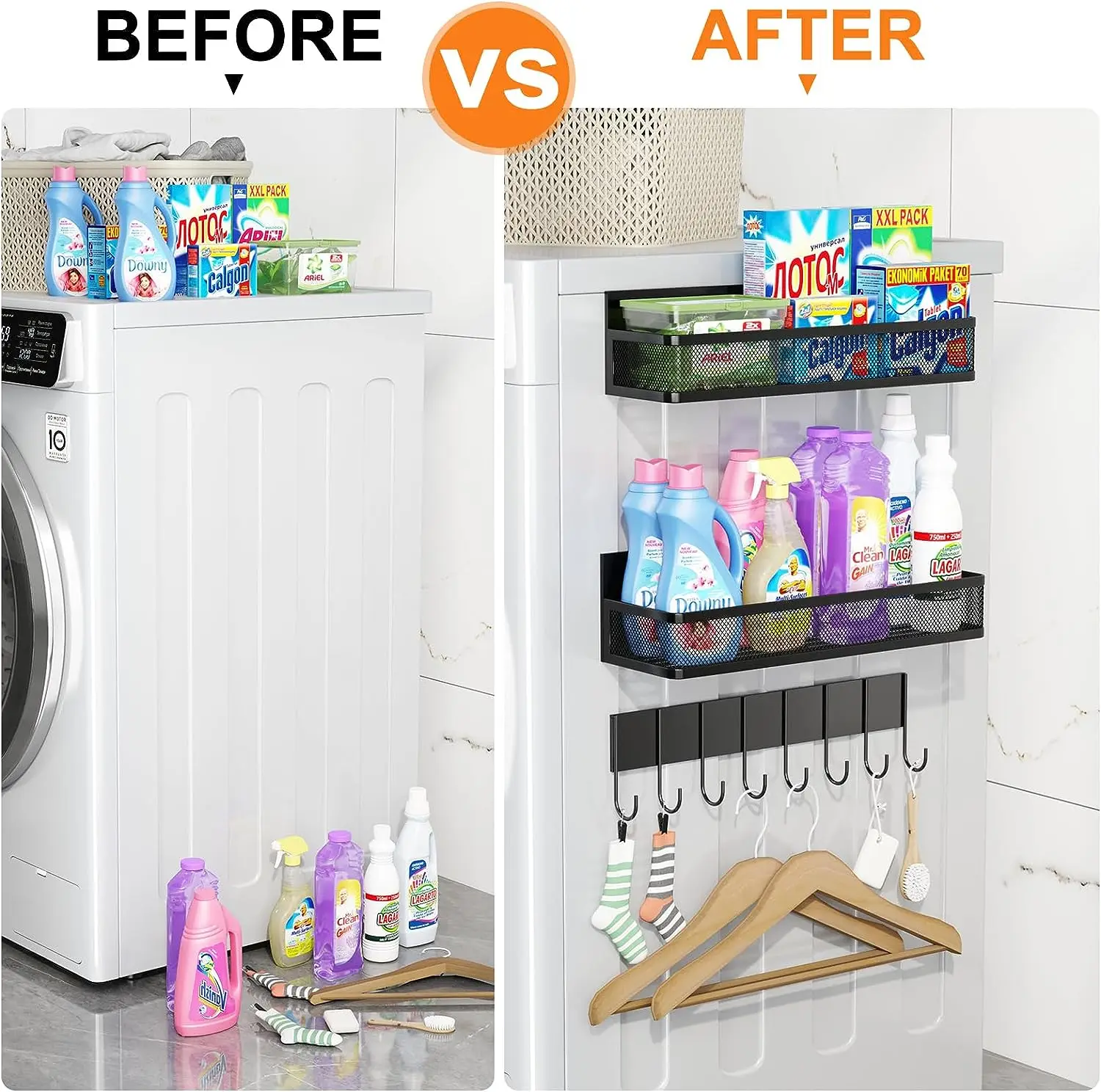 Kitchen Organization and Storage Kitchen 3 Pack  Moveable Magnetic Fridge Spice Organizer with 8-Hook Rack for Refrigerator