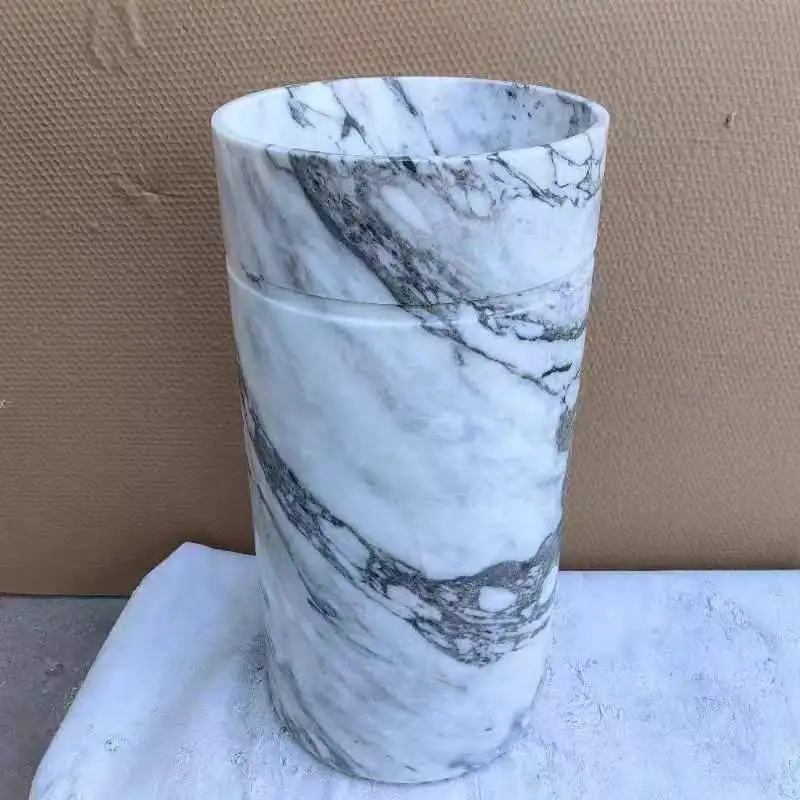 Hot Sale Natural Stone White Marble Free Standing Pedestal Sinks for Bathroom