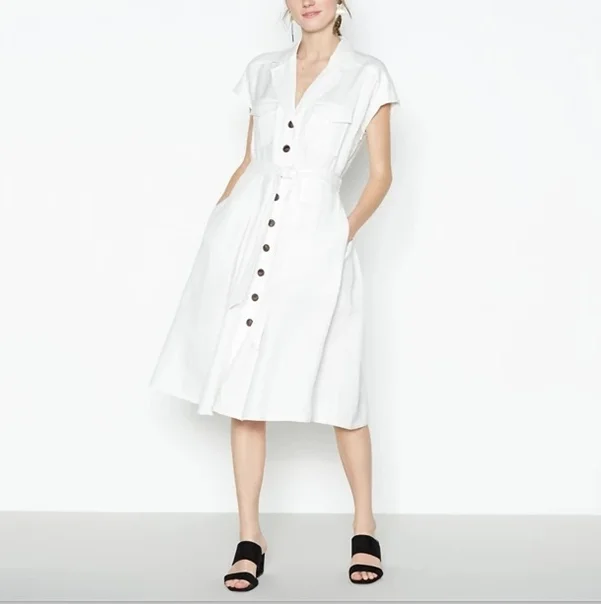 Custom Women Clothing Manufacturer Small Orders Elegant Summer Vestidos Casual White Cotton Linen Maxi Dress