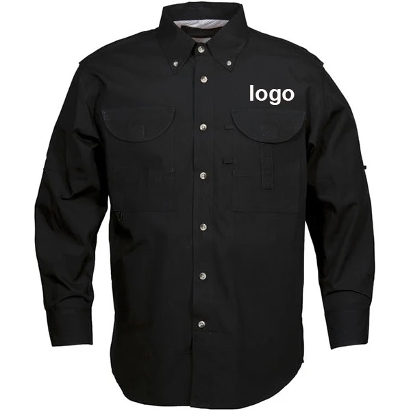 Wholesale OEM Safe Custom Mesh and Cotton Long Sleeve Black Fishing Shirt Security Guard Uniforms