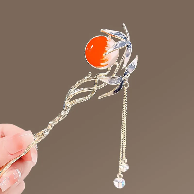 Sunset Crane Tassel Metal Hair Sticks Ancient Style Hairpin Chinese Hanfu Accessories Step Shake Pan Hair Chopsticks for Women