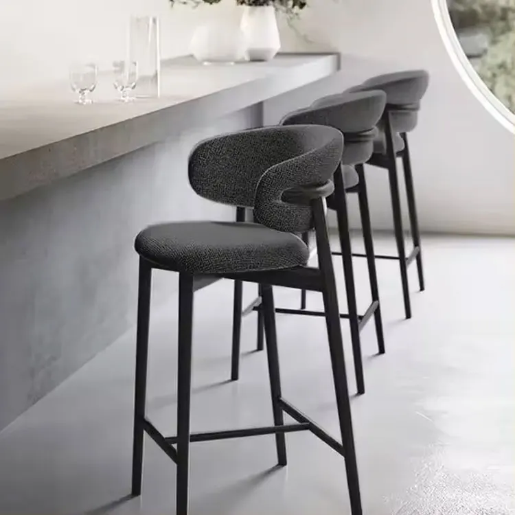 Nordic Luxury Velvet Leather Wood High Counter Chair Modern Bar Stool Bar Furniture for Kitchen Restaurant