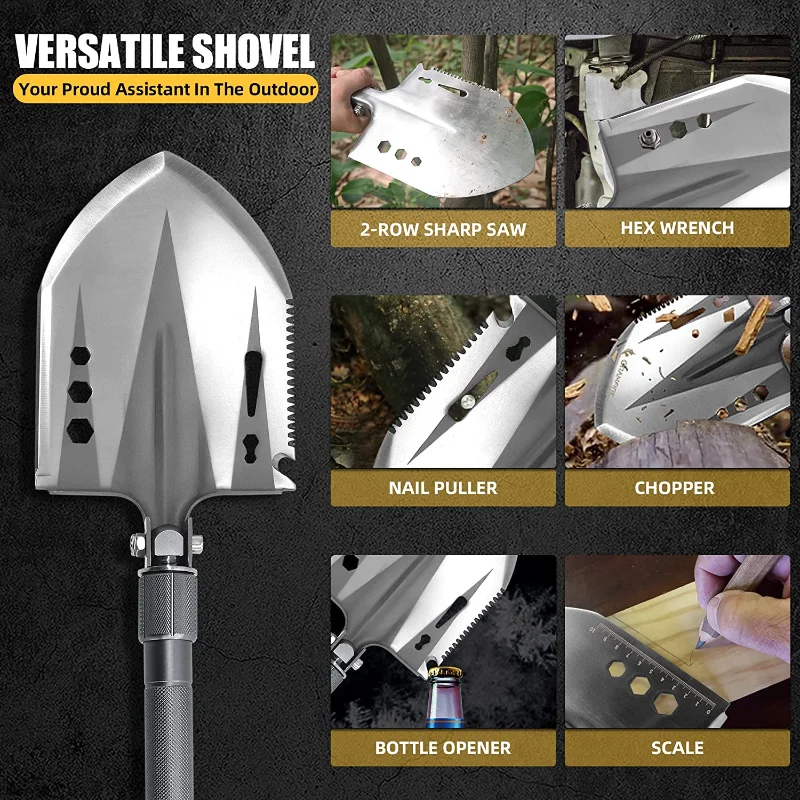 Zune Lotoo Survival Folding Shovel 18 in 1 Multitool Tactical High Carbon Steel Entrenching Tool Portable Camping Shovel
