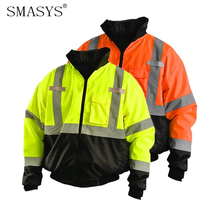 SMASYS Customized Fleece Lining Winter High Visibility Reflective Bomber Workwear Safety Jackets