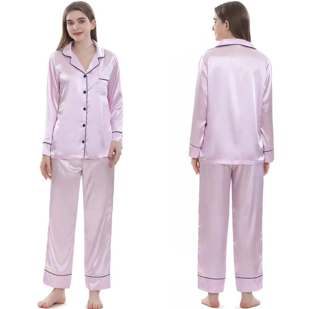 High Quality Long Sleeve Satin Pajamas Wholesale Women Silk Satin Pyjama Set for Bride Bridesmaid Wedding Day Bridal Shower
