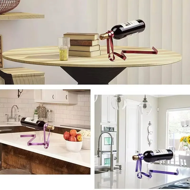 Colorful Ribbon Iron Wine Bottle Holder Creative Iron Suspended Wine Rack Bar Tabletop Wine Display Rack Bottle Holder