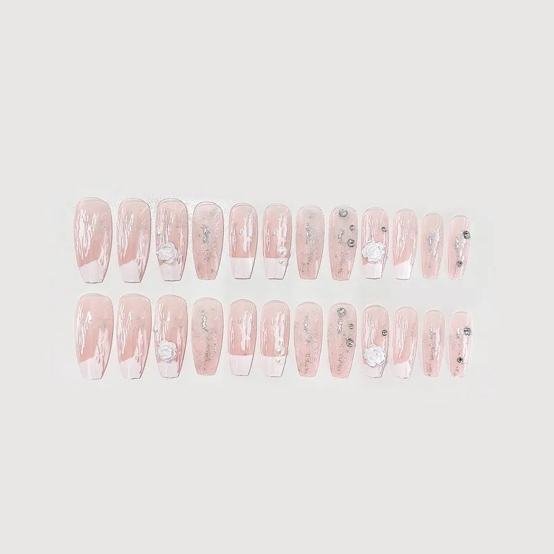 Y41 wholesale 3D honey flower fake nails tips artifical fingernail tips pearl flash powder press on nail custom back glue nails