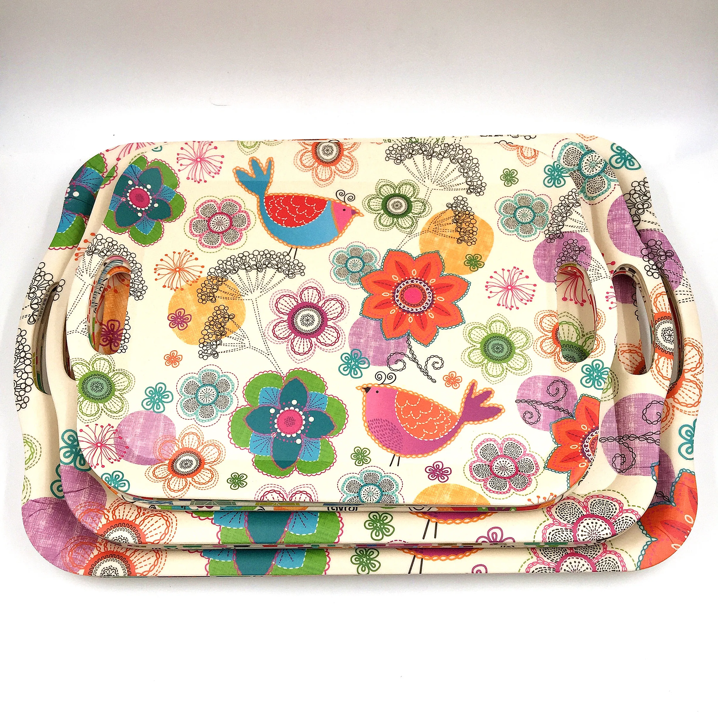 natrual bamboo fiber tray,  non-slip square serving tray, decal tray with hand grip