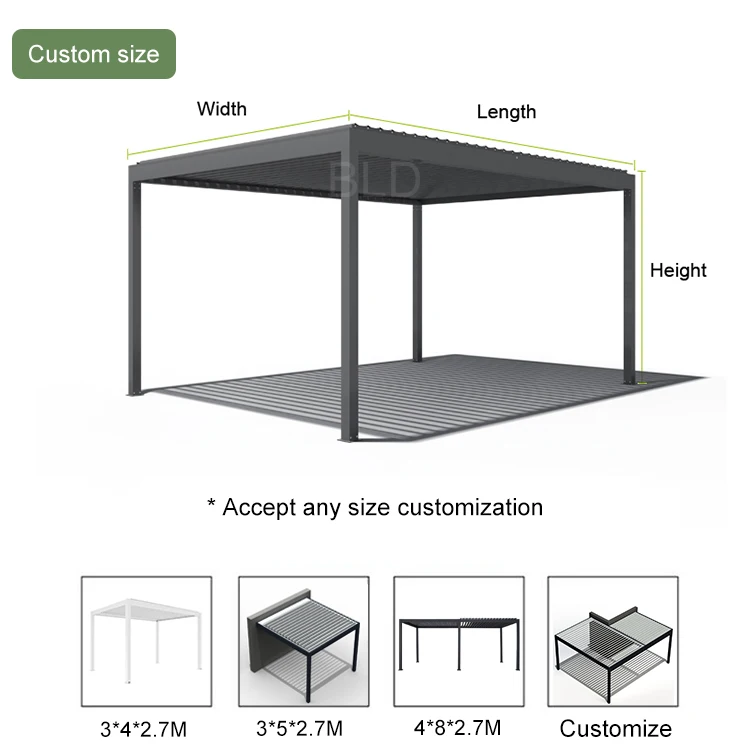 High Quality Pergolas Bioclimatica Electric Luxurious Waterproof Sun Shade Outdoor Pergola Modern Metal Gazebo