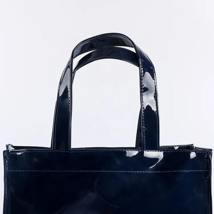 Custom printed logo glossy mirror vinyl PVC tote shopping vinyl PVC harrods tote bag
