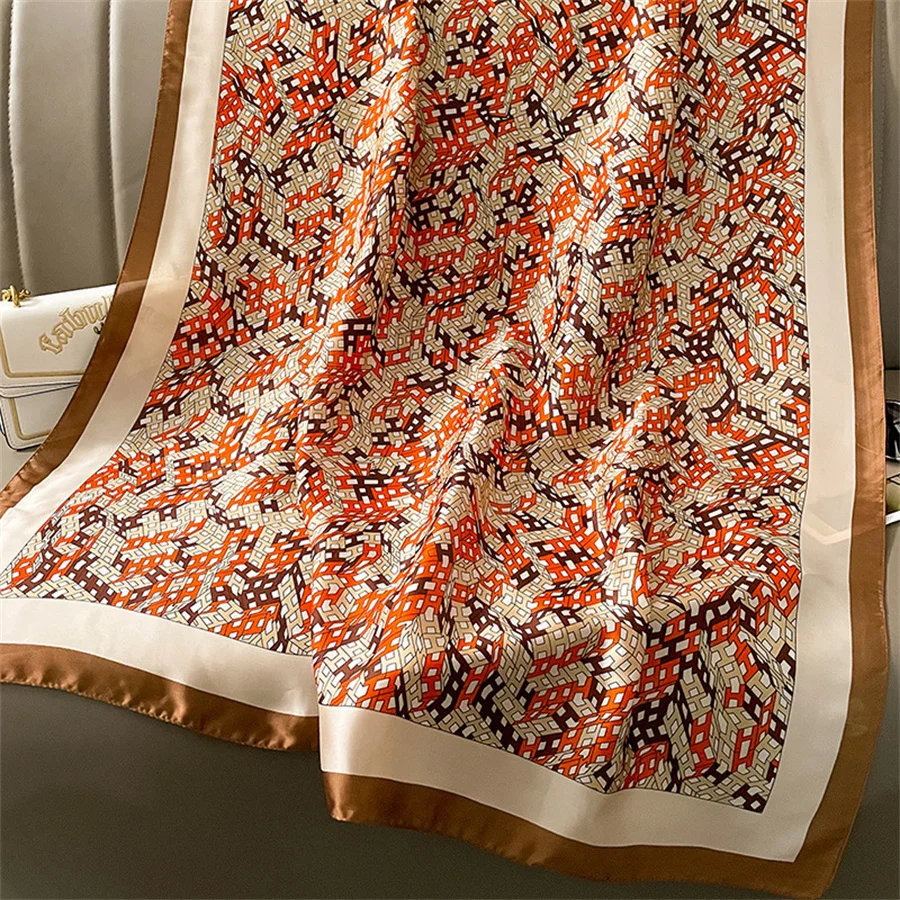 Attractive Checked Classic Hijab Imitated Cappa Miracle Floral Elegant Luxury Silk Scarves prints