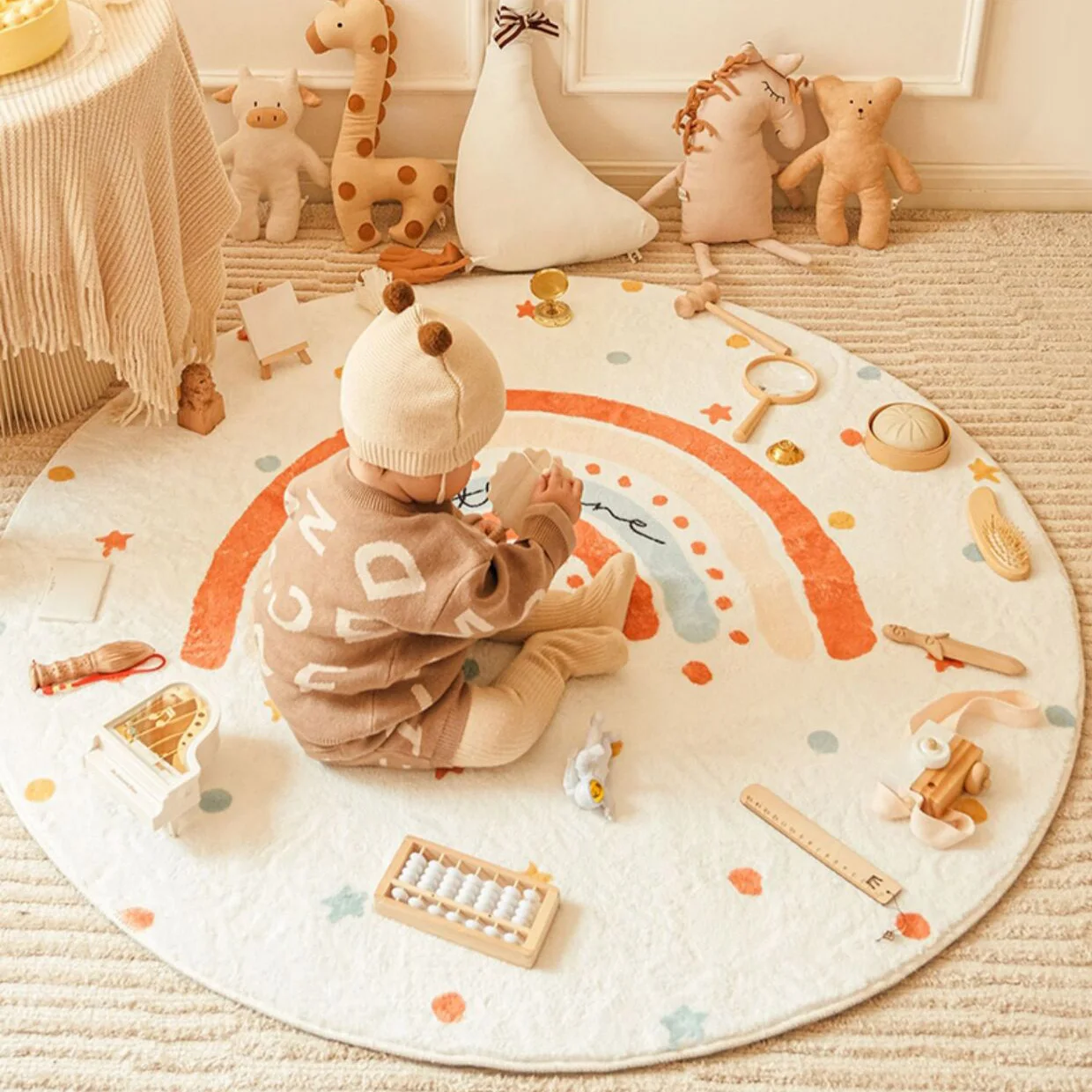 INS Crazy Carpet Baby Birthday  First Birthday  Lottery Mat Newborn Full Month  Hundred Days Round Floor Mat