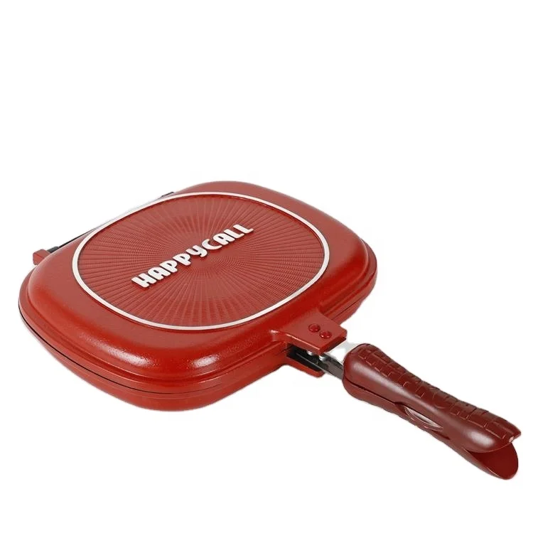 The best quality supplier 28cm red aluminum alloy double-sided non-stick barbecue frying pan