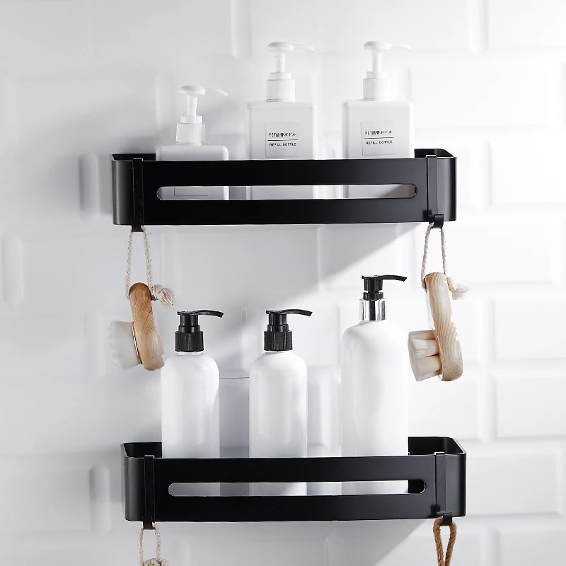 No Drilling Double Hook Bathroom Storage Organizer Bathroom Storage Shelf Bath Shower Caddy Corner Home Storage shelf