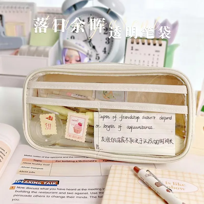 New Simple Large-capacity  Zipper Smooth Waterproof Transparent PVC Pencil Case Clear Pen Bag
