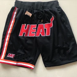 Heat  Bulls basketball shorts wholesale pocket zipper embroidered mesh basketball shorts