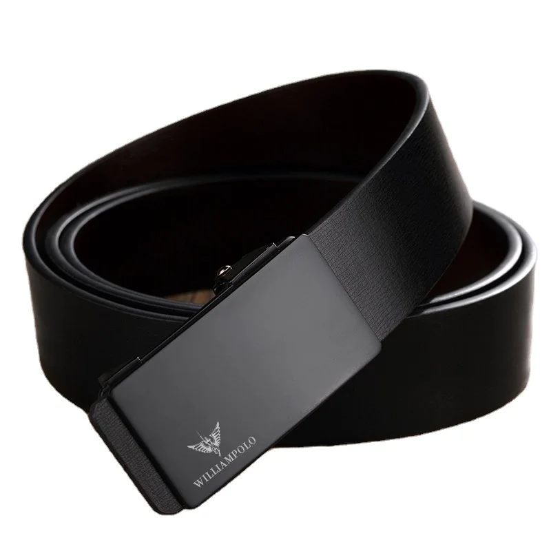 Ремень WILLIAMPOLO мужской из натуральной кожи, модный роскошный Простой деловой пояс с автоматической пряжкой, цвет черный