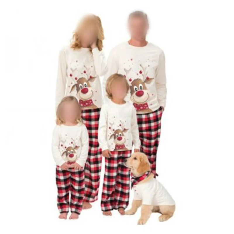 Оригинальные красные клетчатые штаны с животным принтом, семейные пижамные комплекты на Рождество
