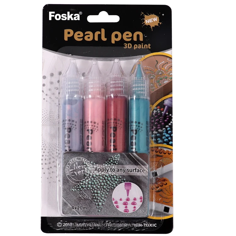 Foska New Item 20ml Four Color Kids Safe 3D Pearl Pen for Any Surface Non-toxic 3D Pearl Pen for Craft Drawing Paint