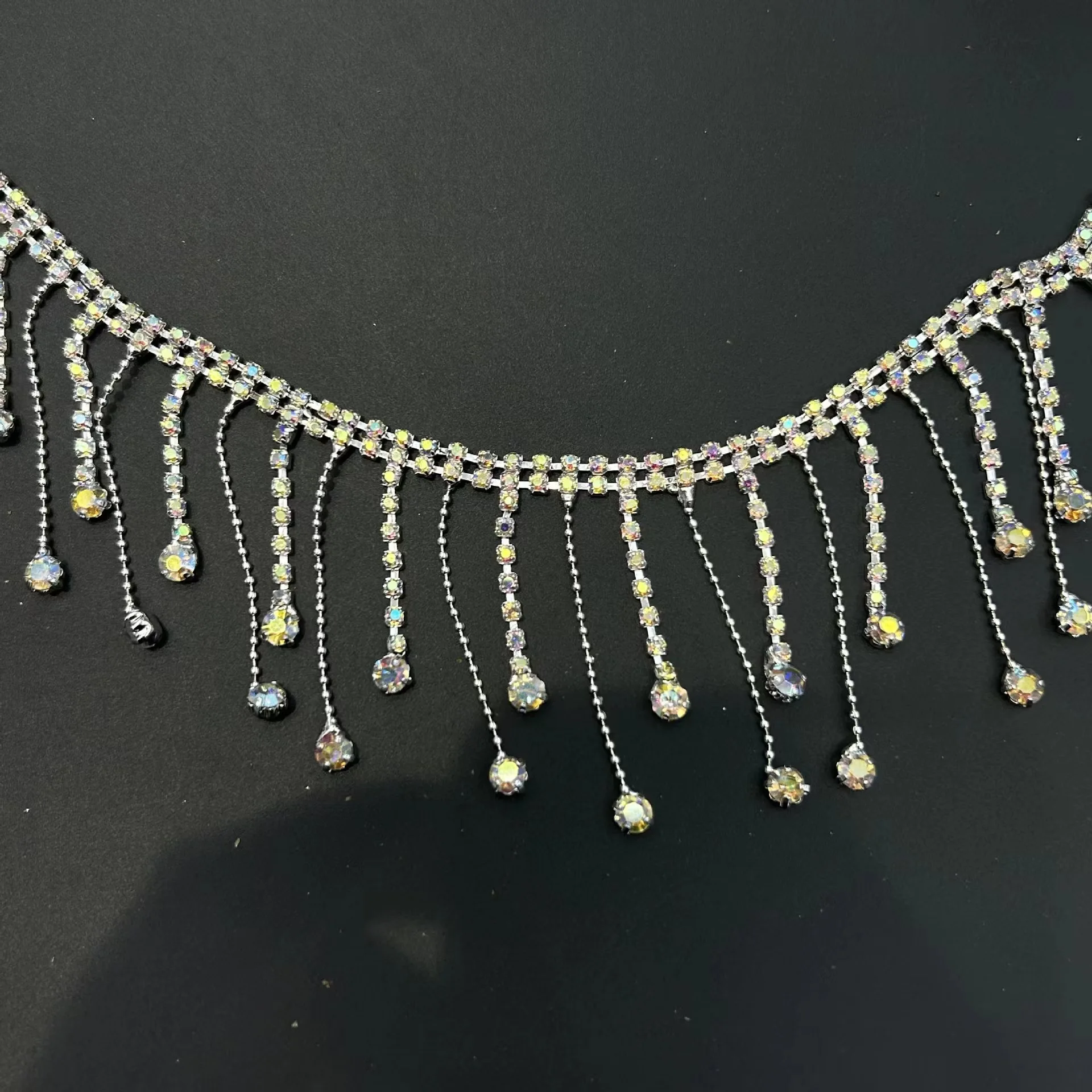 Shoes Accessories Metal Chain Crystal Rhinestones Cup Trim Fringe Short Tassel Pendant Sew-on