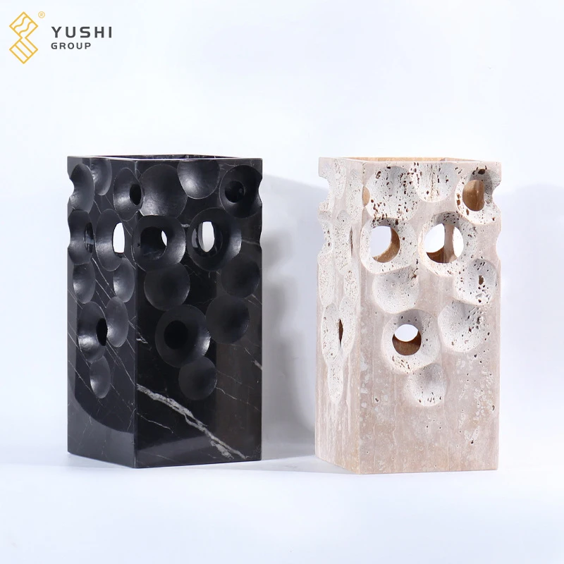 Yushi Group High Quality Natural Modern Travertine Marble Stone Designer Flower Vase Fashion French Travertine Stone Flower Vase