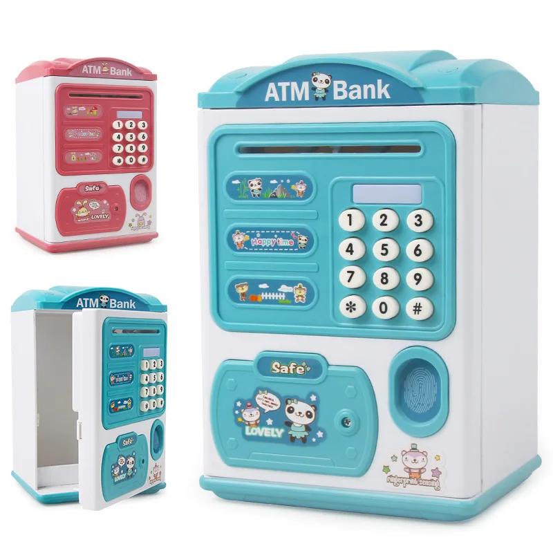 Custom logo kids toys password and finger wave unlock  Money Box Piggy Bank ATM Toy with Plastic Rectangle piggy bank