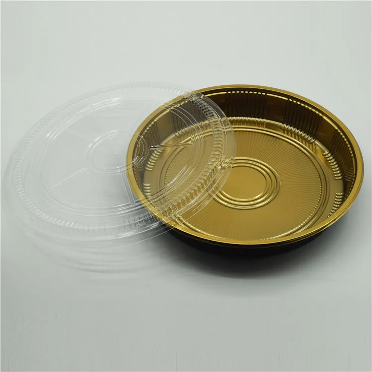 SM1-2108Golden Disposable Round Plastic Catering Packaging Platter Tray Serving Trays Blister Packaging Cake Box With Dome Lid