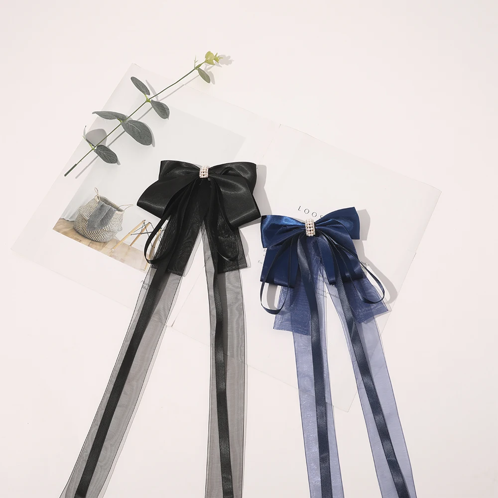 Fashion Korean Style Bow Ribbon Hairpin Girl Hair Accessories Solid Color Hair Clips For Daily Use