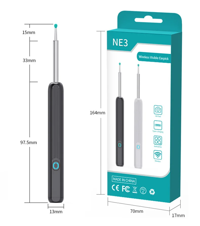 NE3 Ear Cleaner Ear Wax Removal Tool with Camera LED Light Wireless Otoscope Smart Ear Cleaning Kit
