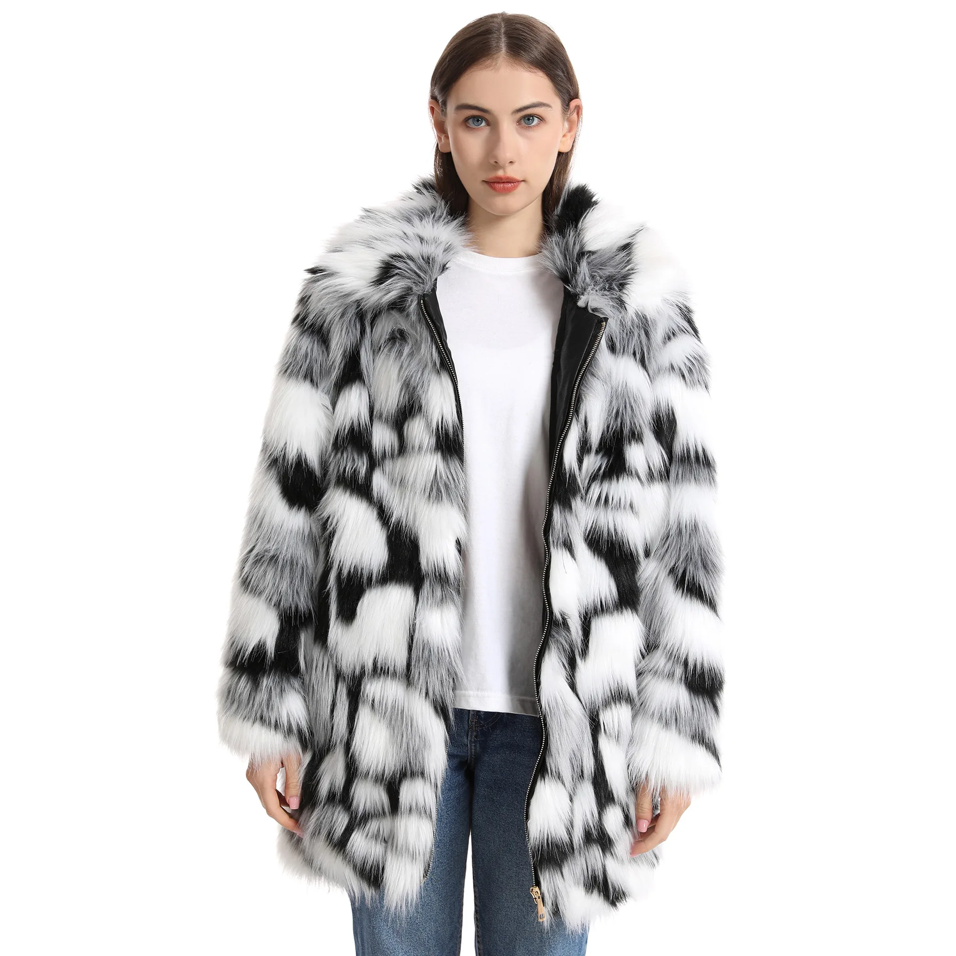 Custom faux fur coat  Wholesale WOMEN HOODED FAUX FUR COAT Colorful  rainbow Elegant Thick Faux Fur Coat