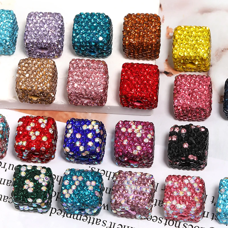 15mm Square Big Hole Rhinestone Clay Bead Handmade Full Diamond Clay Beads for Bracelet Making Accessories