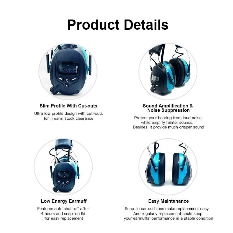 GS181M Adult Hearing Protection Filters Noise Cancelling Ear Muffs Defender Electronic Soundproof Earmuffs with Dab Radio