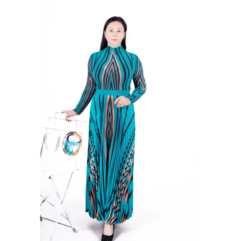 Плиссированная одежда Tianbao Miyake оптовая продажа осенняя Новинка полосатая плиссированная футболка с длинным рукавом свободная юбка