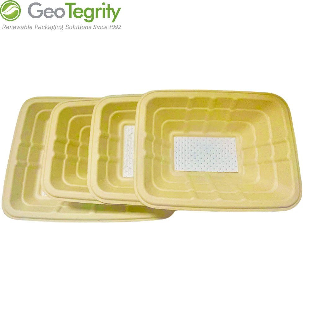 Biodegradable Sugarcane Bagasse Pulp Molding Supermarket Meat Tray With Aborsorbent Pad