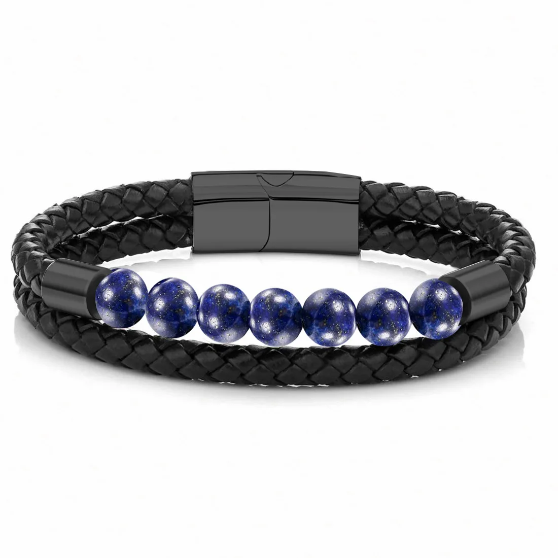 Natural Stone 8mm Yoga Volcanic Healing Energy Lava Stone Bracelet Volcanic Stone Seven Chakra Leather Braided Bracelet
