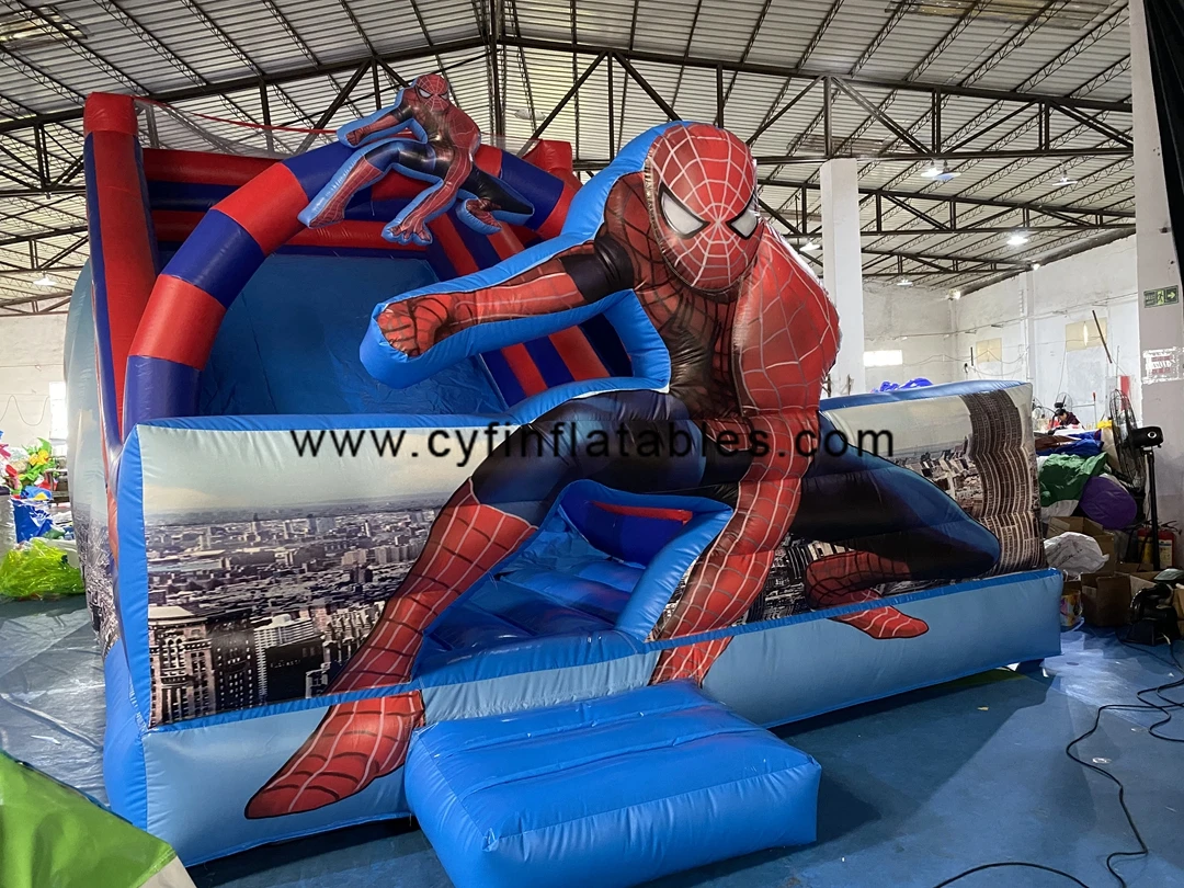 Commercial china super hero PVC factory price jumper kids jumping castle slide house inflatable spiderman bouncer for rental