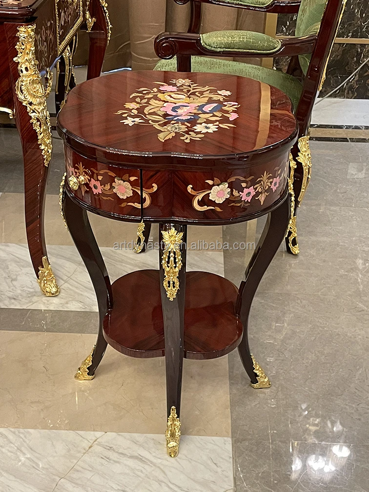 Antique Solid Wood Leisure Coffee Desk Classical Console Table Living Room Homedecor Furniture Carved Gilded Brass Luxury 1pc