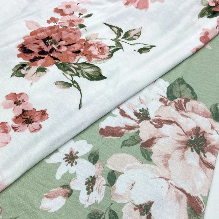 Soft quality 95% rayon 5% spandex knitted custom big floral printed 180GSM viscose single jersey fabric for lady dress