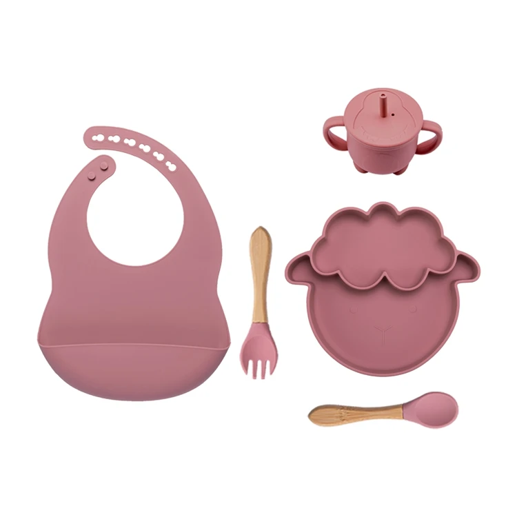 Силиконовый нагрудник на присоске для детей Кормление овец обеденная тарелка вилка ложка набор из пяти предметов