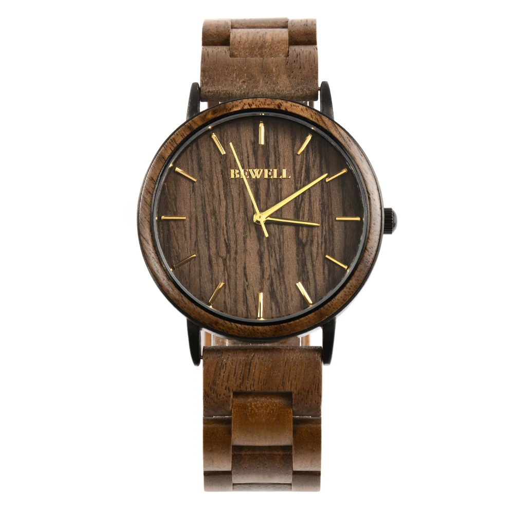 2021 New Arrivals Bewell Wood Watch Metal Case Men Minimalist Watches for Men Wholesales
