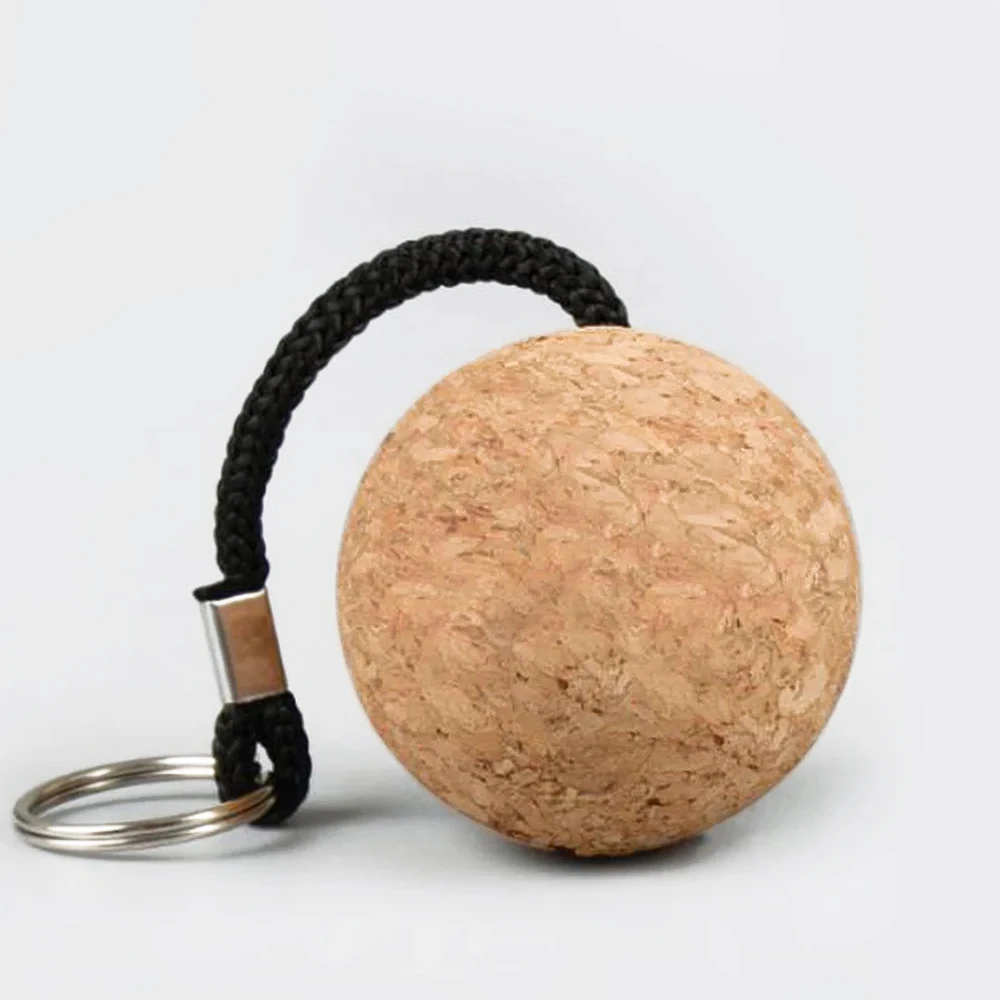 50mm Floating Cork Ball Key Ring Sailing Boat Float Buoyant Rope Ultraweight Wooden Keychain Keyring Kayak Accessories