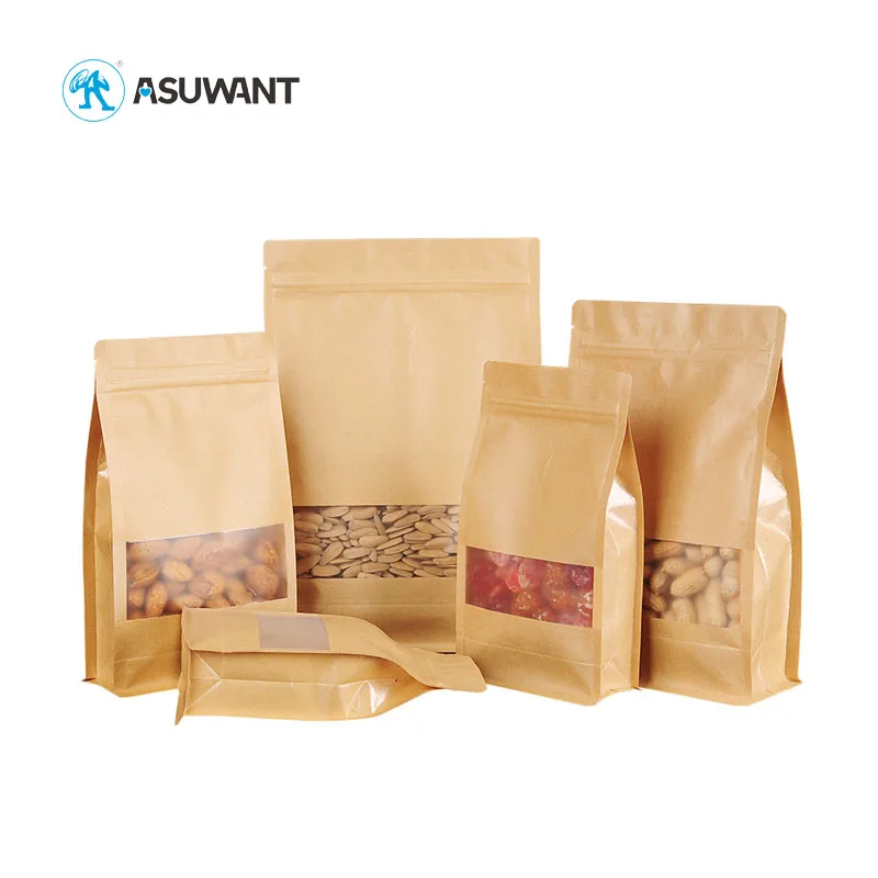 Custom Biodegradable Side Gusset Coffee Stand up Zip Lock Kraft Paper Bags With Valve