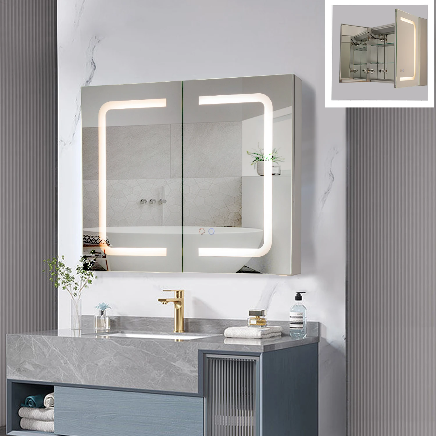 2023 New Design Wall Mounted bathroom mirror cabinet with light